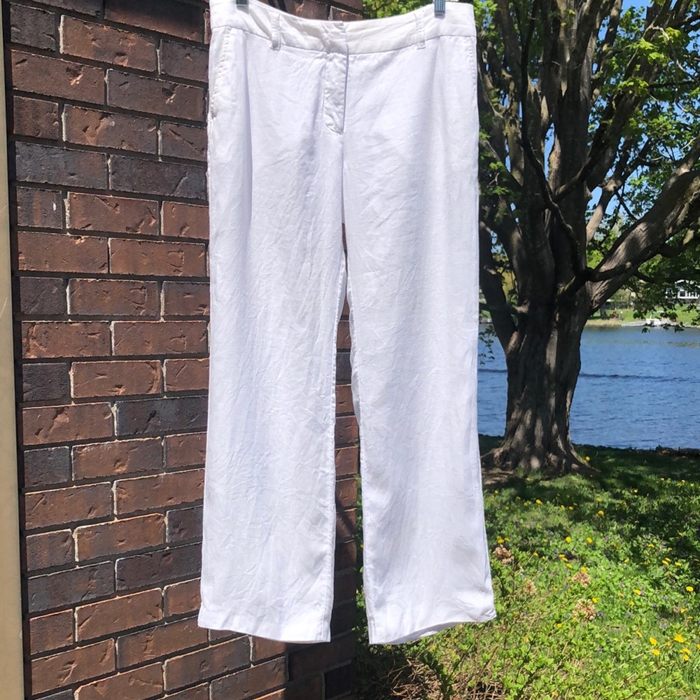 White Linen Straight-Leg Pants